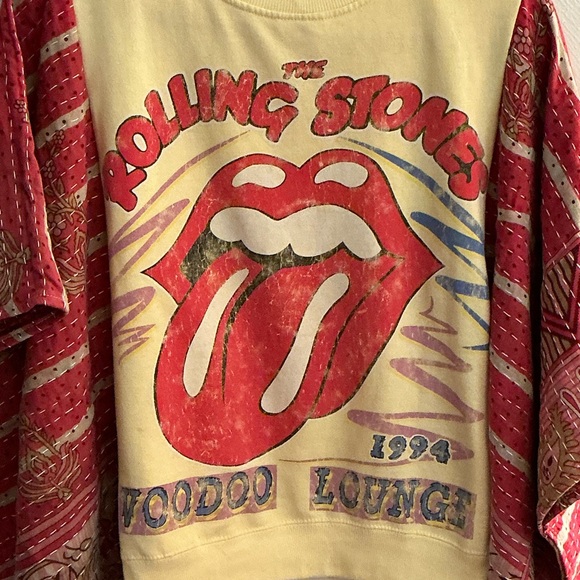 STONES CREWNECK Band T with KANTHA SLEEVES Boho Handmade, Festival 🌸 One Size - Picture 2 of 3